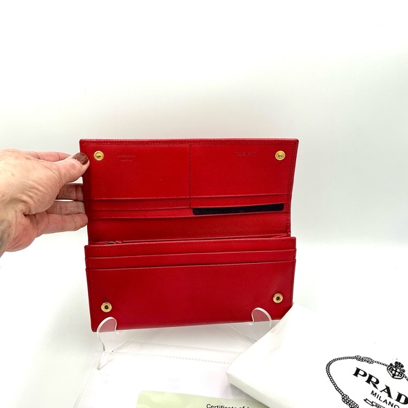 Prada Red Saffiano Leather Continental Wallet #1020 - Picture 3 of 4